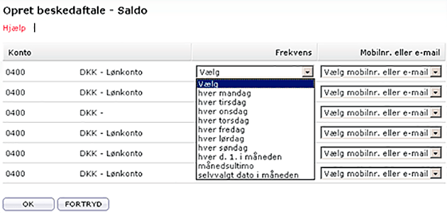 Opret beskedaftale - Saldo - Vælg