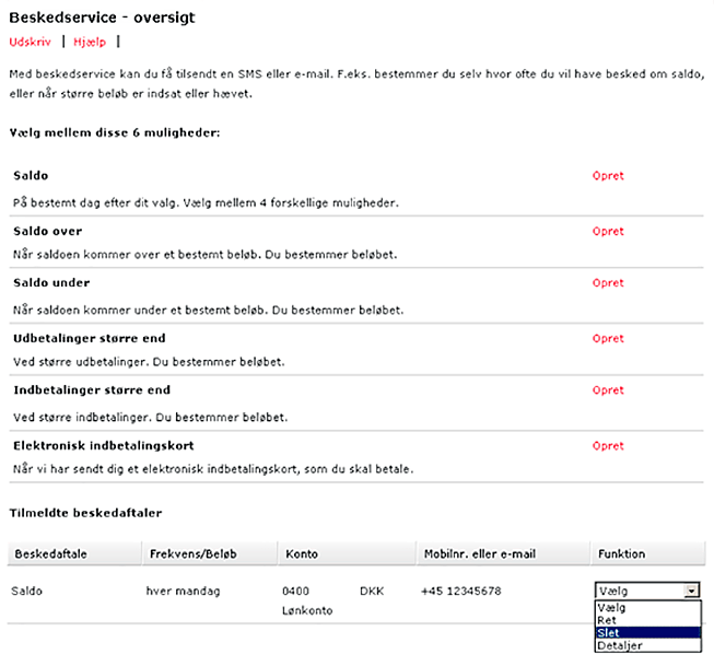 Afmeld beskedservice Beskedservice - oversigt