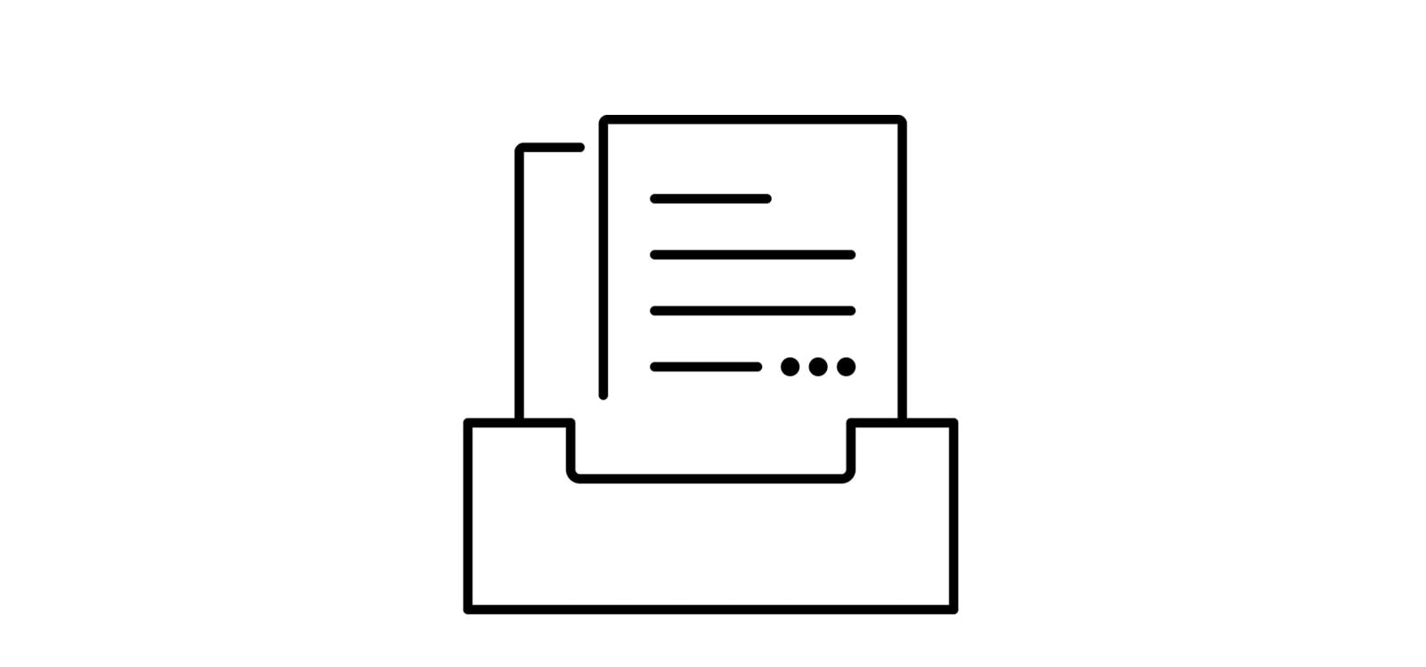 Ikon af dokumenter i en bakke, der symboliserer arkivering eller organisering af filer.