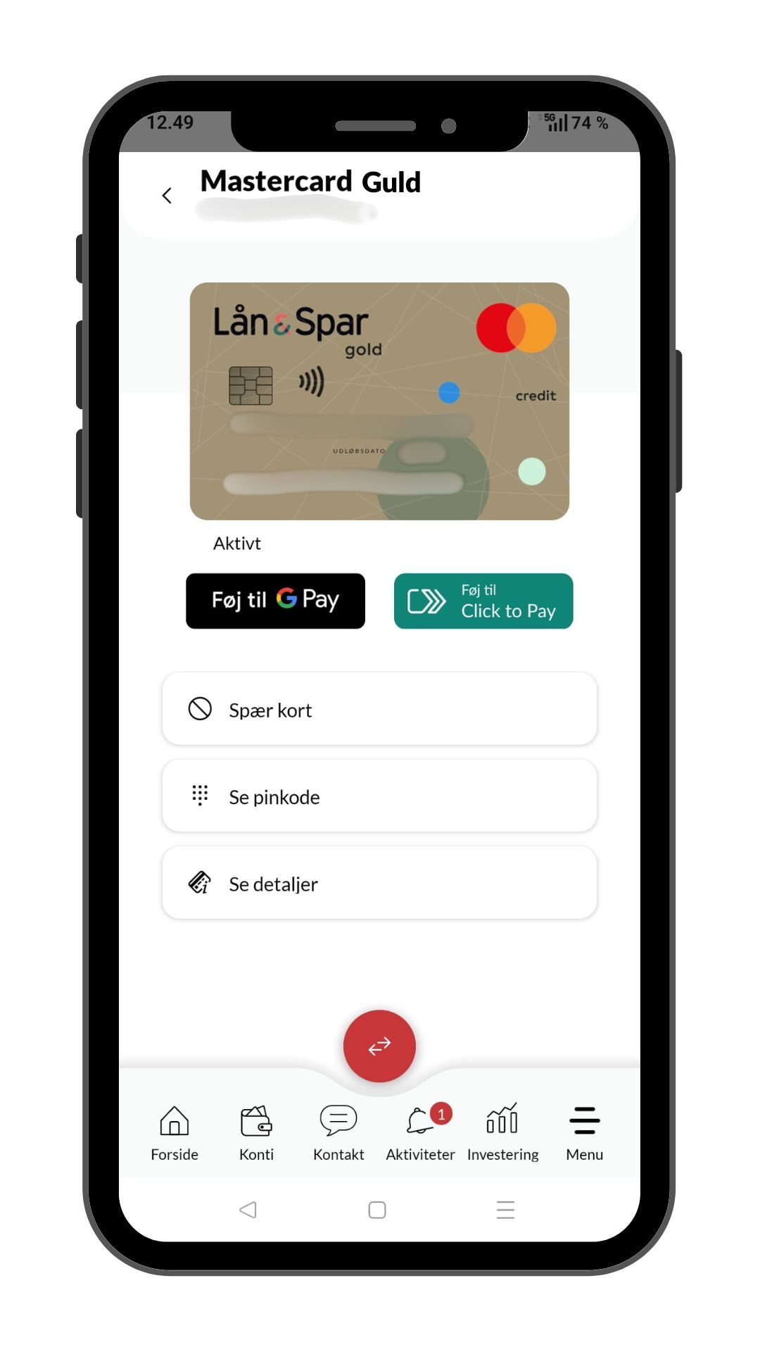 Billede af Mastercard i Mobilbanken